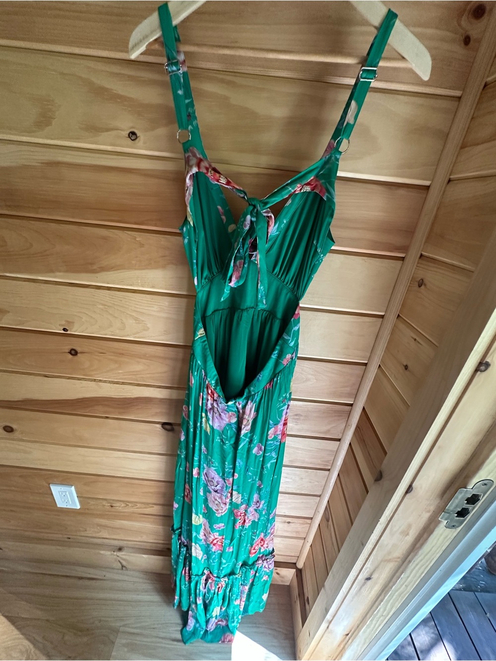 Yumi Kim Tracy Dress Emerald Green Floral Maxi Dress with Side Slit - Picture 4 of 5